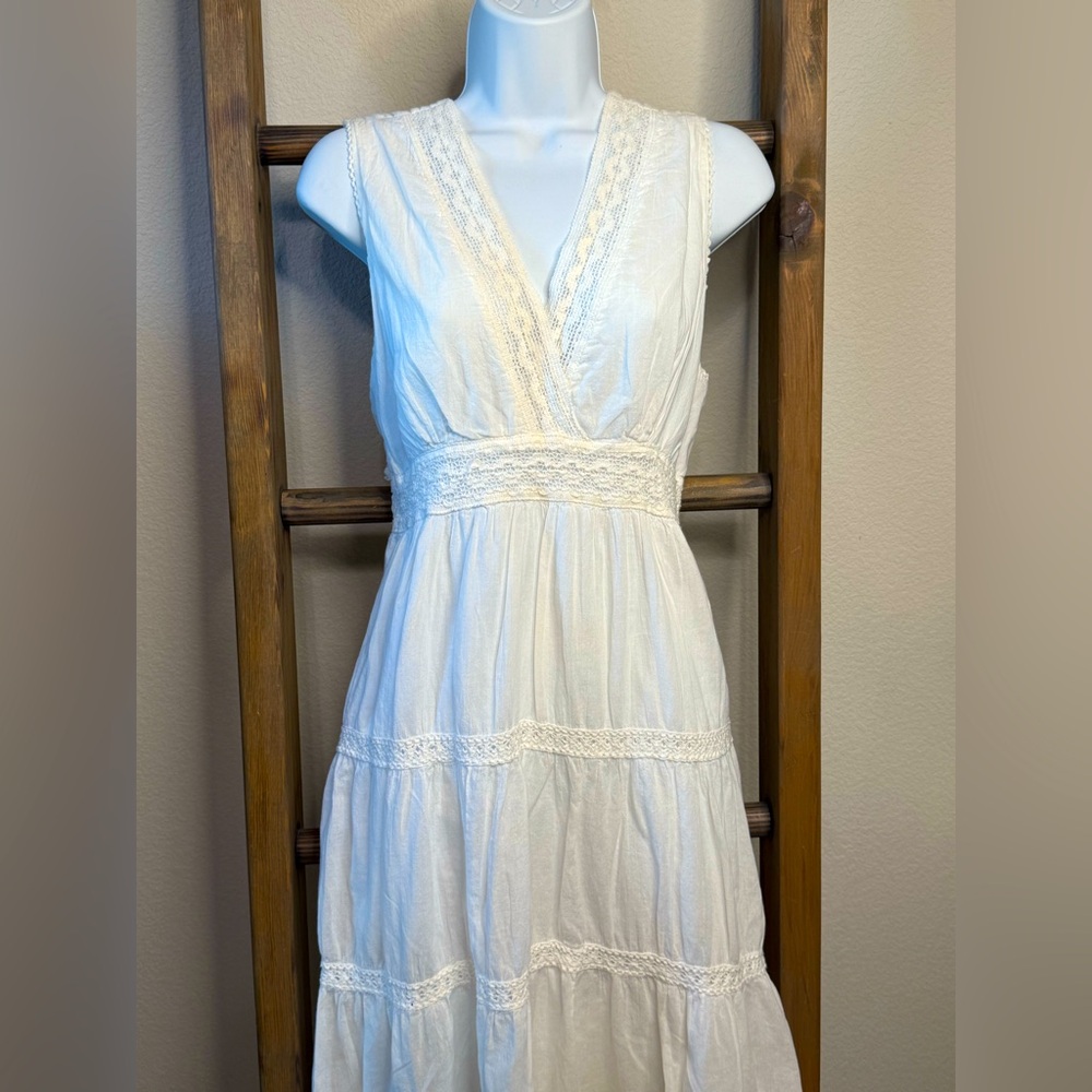White Cottage core Ruffle Lace Flowy Maxi Dress Sz 1X